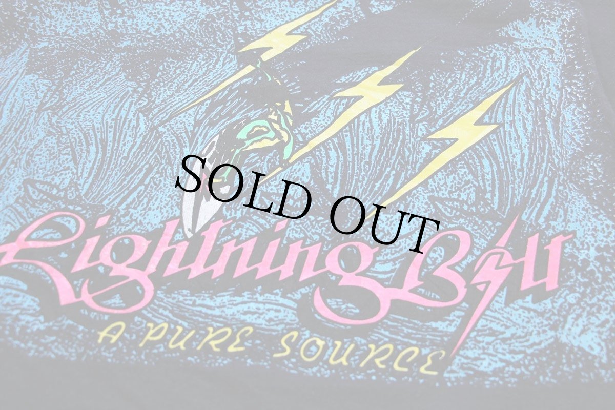 画像4: 80s USA製 LIGHTNING BOLT ライトニングボルト サーフィン イナズマ アート 蛍光プリント コットンTシャツ 黒 M (4)