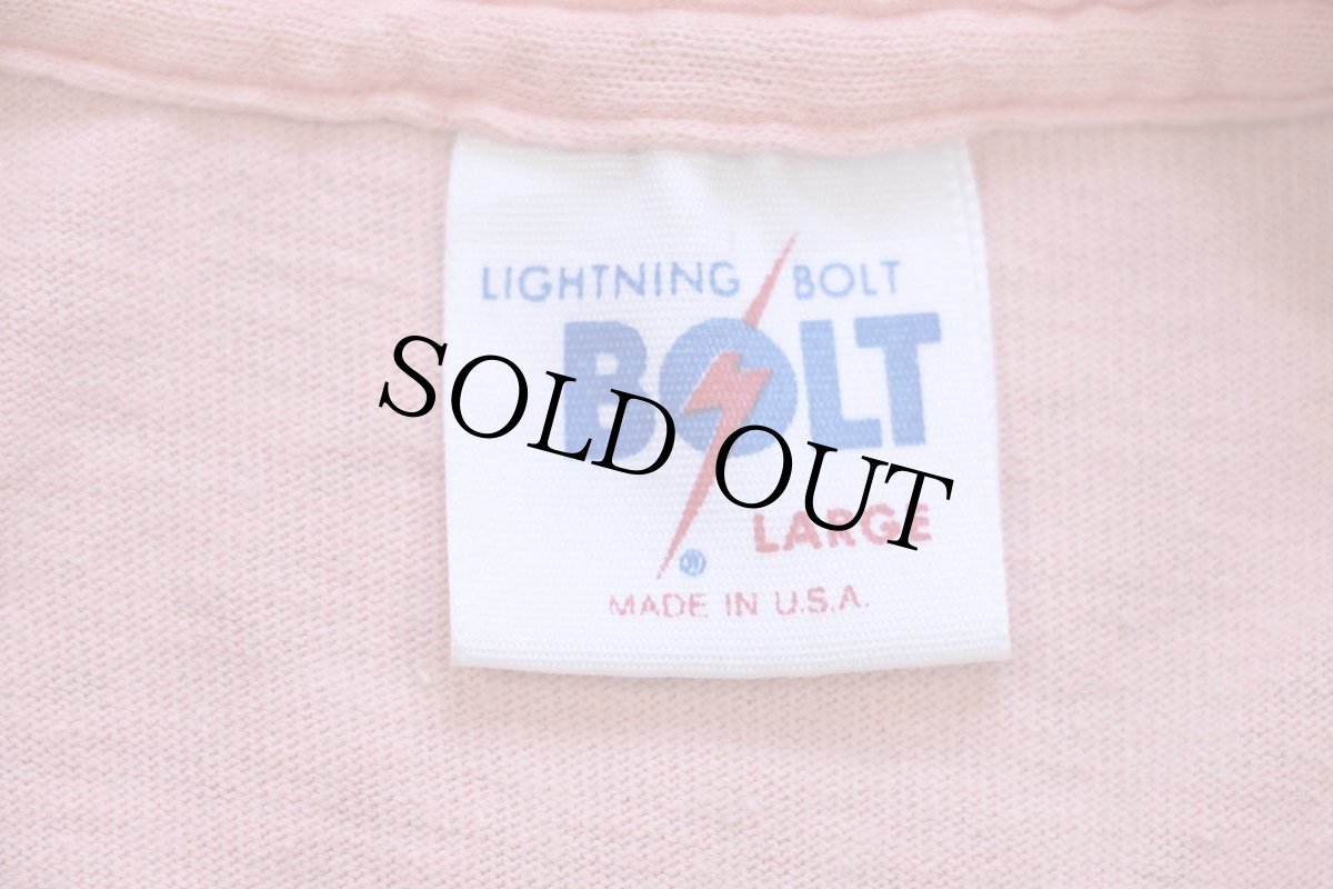 画像5: 80s USA製 LIGHTNING BOLT ライトニングボルト Australian サーフィン アート コットンTシャツ ピンク L (5)