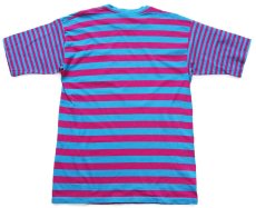 画像3: 90s USA製 LANDS'ENDランズエンド 太ボーダー 切り替え ポケット付き コットンTシャツ 青×濃ピンク (3)