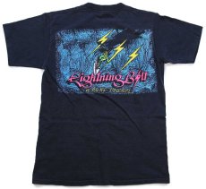 画像1: 80s USA製 LIGHTNING BOLT ライトニングボルト サーフィン イナズマ アート 蛍光プリント コットンTシャツ 黒 M (1)