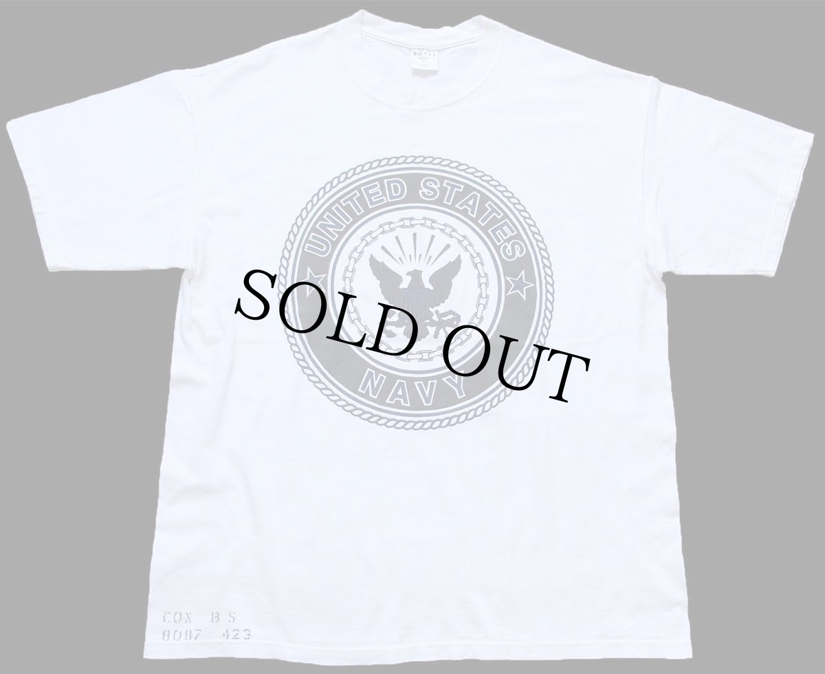 画像2: USA製 UNITED STATES NAVY ロゴ 両面リフレクタープリント ステンシル コットンTシャツ 白 L (2)