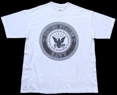 画像2: USA製 UNITED STATES NAVY ロゴ 両面リフレクタープリント ステンシル コットンTシャツ 白 L (2)