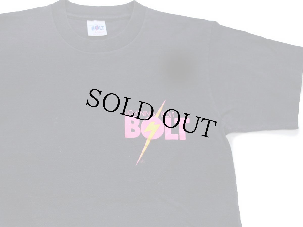 画像3: 80s USA製 LIGHTNING BOLT ライトニングボルト サーフィン イナズマ アート 蛍光プリント コットンTシャツ 黒 M (3)