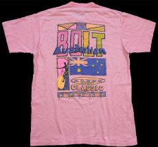 画像1: 80s USA製 LIGHTNING BOLT ライトニングボルト Australian サーフィン アート コットンTシャツ ピンク L (1)