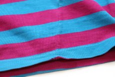 画像5: 90s USA製 LANDS'ENDランズエンド 太ボーダー 切り替え ポケット付き コットンTシャツ 青×濃ピンク (5)