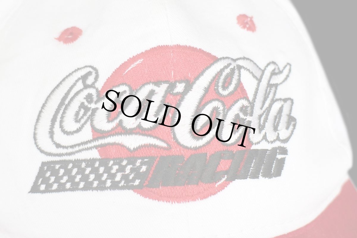 画像5: 90s USA製 Coca-Cola RACING コカコーラ ロゴ チェッカーフラッグ 刺繍 ツートン 切り替え コットンキャップ 白×赤 (5)