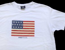 画像1: 90s USA製 POLO SPORT ポロ スポーツ ラルフローレン 星条旗 コットンTシャツ 白 L (1)