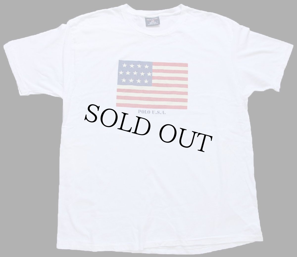 画像2: 90s USA製 POLO SPORT ポロ スポーツ ラルフローレン 星条旗 コットンTシャツ 白 L (2)