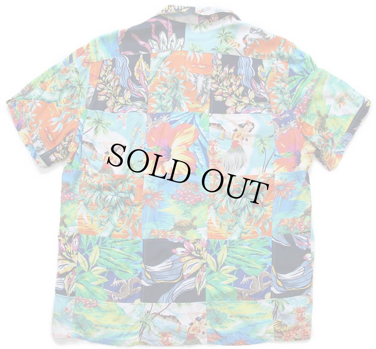 画像2: ポロ ラルフローレン パッチワーク オープンカラー レーヨン アロハシャツ L (2)