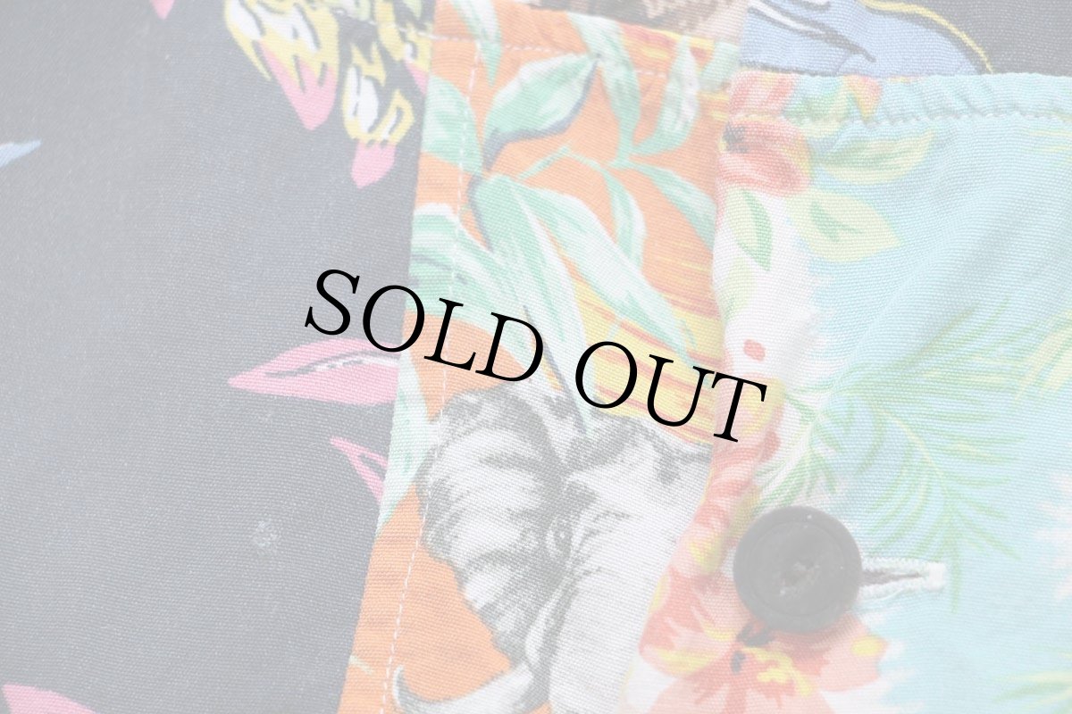 画像7: ポロ ラルフローレン パッチワーク オープンカラー レーヨン アロハシャツ L (7)