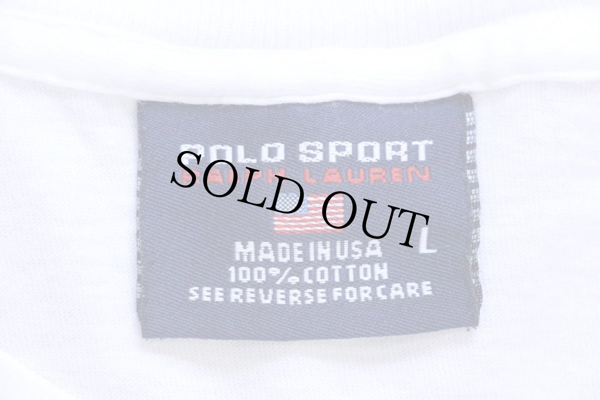 画像4: 90s USA製 POLO SPORT ポロ スポーツ ラルフローレン 星条旗 コットンTシャツ 白 L (4)