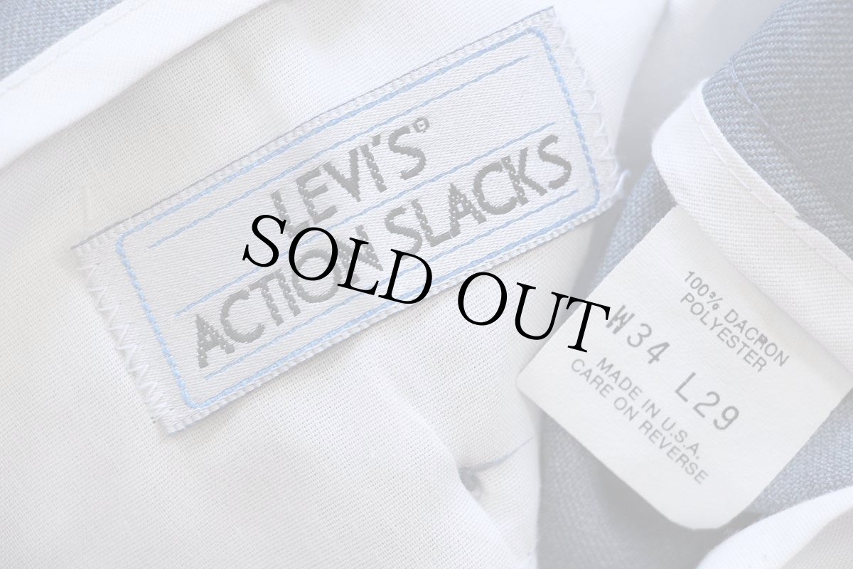 画像6: 90s USA製 Levi'sリーバイス ACTION SLACKS スラックス ポリエステルパンツ 杢ブルーグレー W34 L29★スタプレ (6)