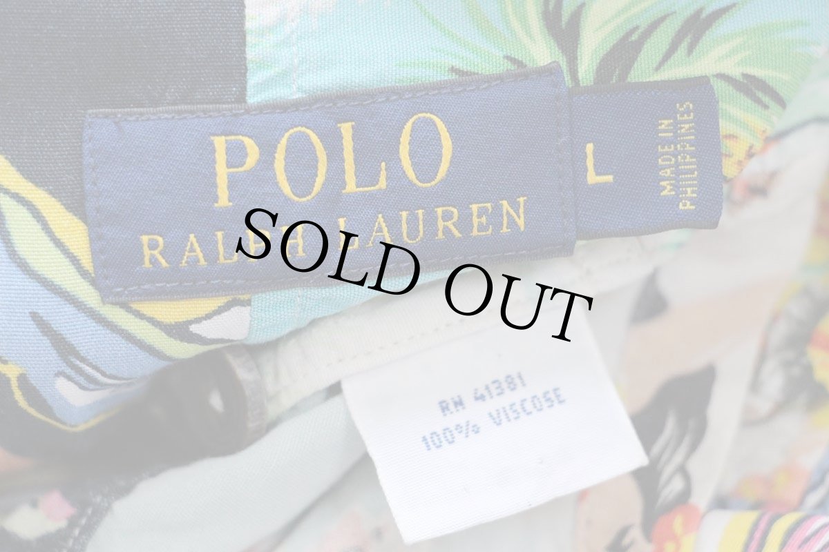 画像4: ポロ ラルフローレン パッチワーク オープンカラー レーヨン アロハシャツ L (4)