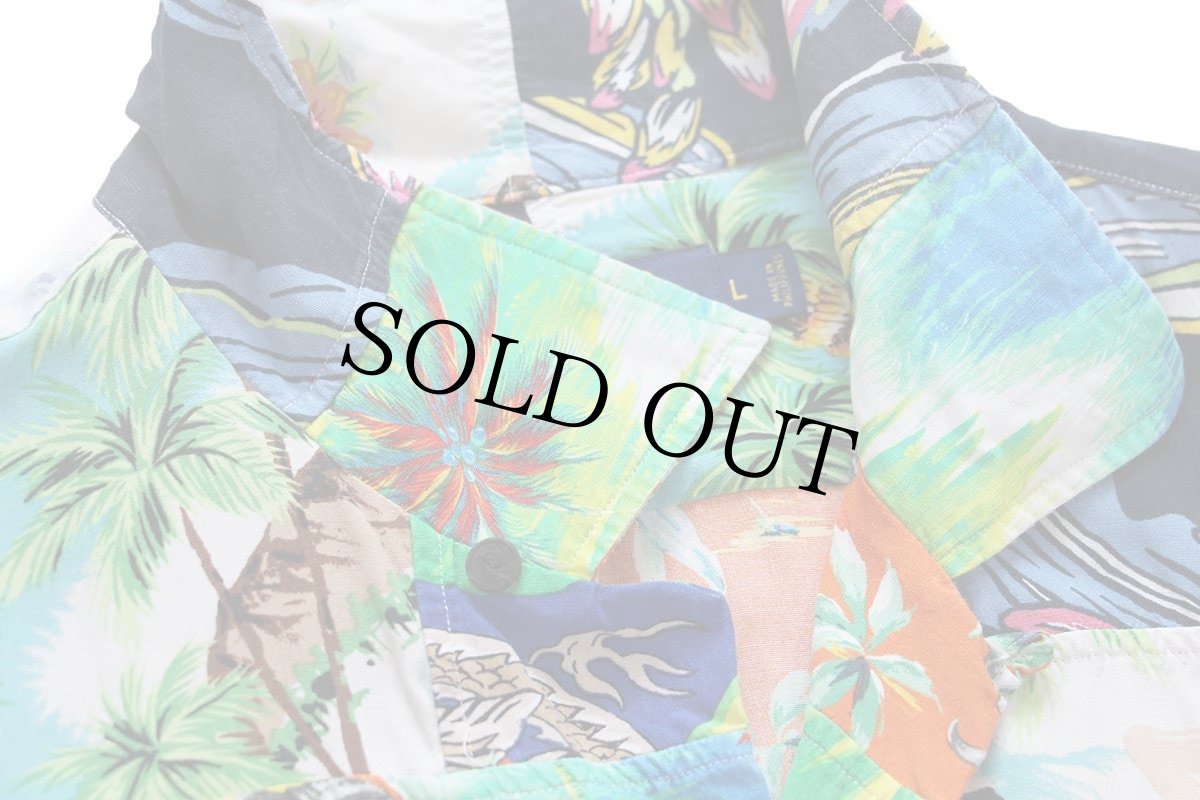 画像5: ポロ ラルフローレン パッチワーク オープンカラー レーヨン アロハシャツ L (5)