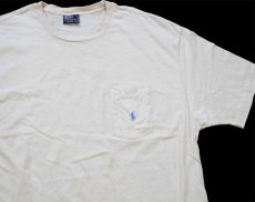 画像1: 90s USA製 ポロ ラルフローレン ワンポイント コットン ポケットTシャツ ベージュ L (1)