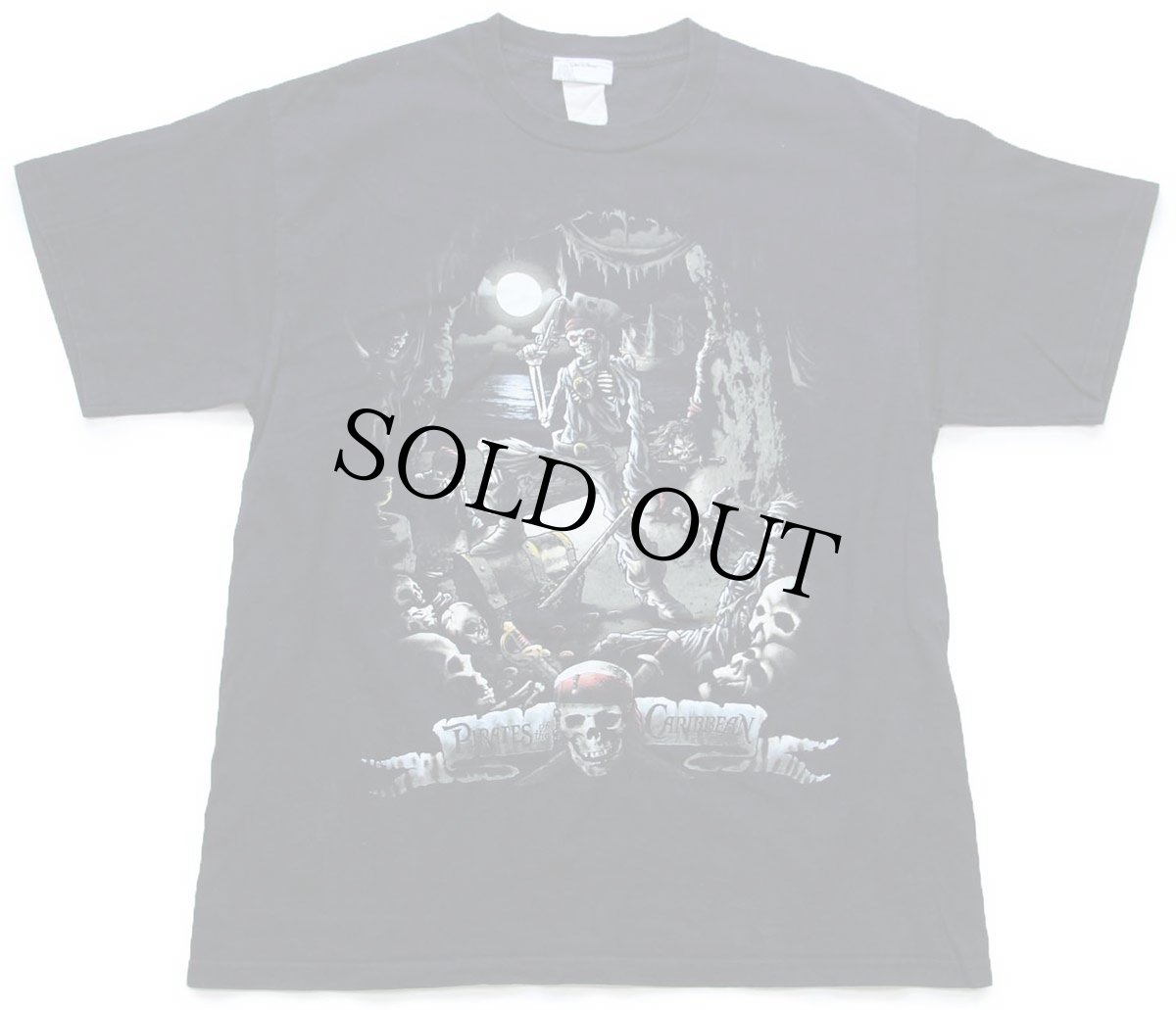 画像2: 00s Disneyディズニー PIRATES of the CARIBBEANパイレーツオブカリビアン スカル コットンTシャツ 黒 L (2)
