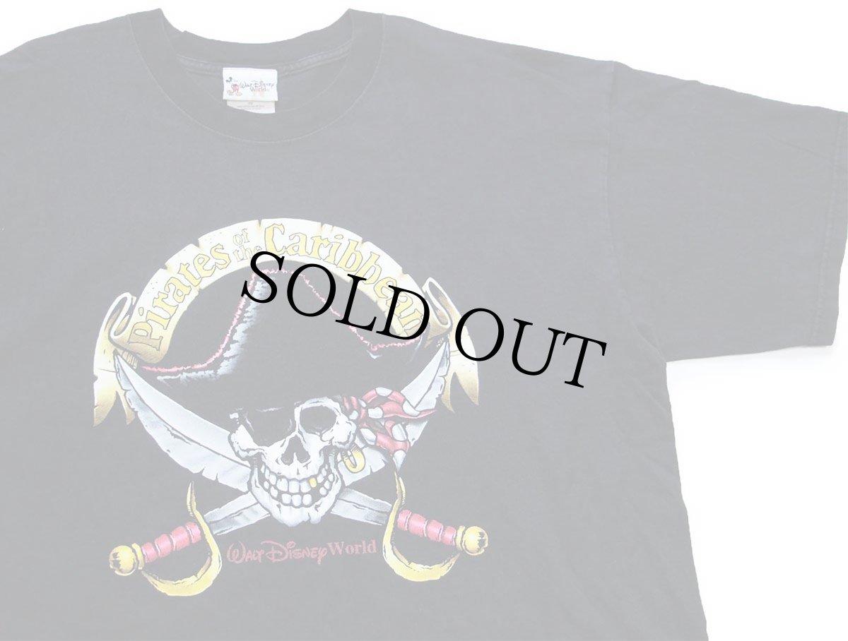 画像1: 00s Disneyディズニー Pirates of the Caribbeanパイレーツオブカリビアン スカル コットンTシャツ 黒 XL (1)