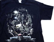 画像1: 00s Disneyディズニー PIRATES of the CARIBBEANパイレーツオブカリビアン スカル コットンTシャツ 黒 L (1)