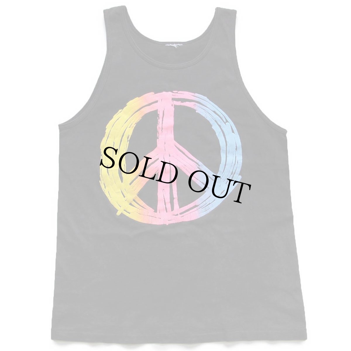 画像2: 90s ピースマーク アート 蛍光 発泡プリント コットン タンクトップ 黒 フェード (2)