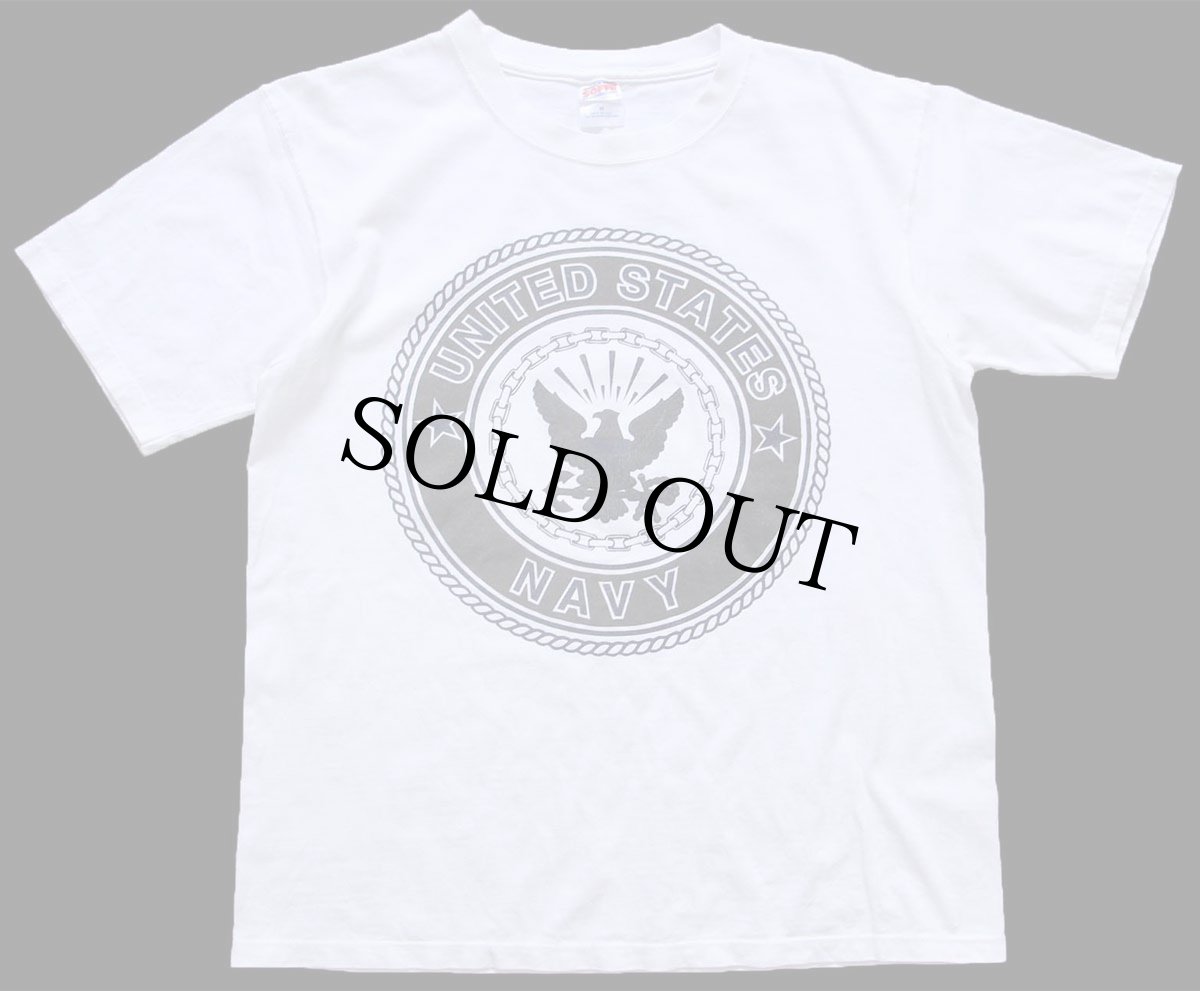 画像2: USA製 UNITED STATES NAVY ロゴ 両面リフレクタープリント コットンTシャツ 白 M (2)