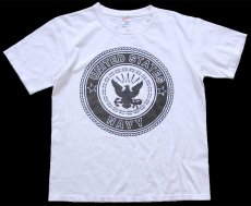 画像2: USA製 UNITED STATES NAVY ロゴ 両面リフレクタープリント コットンTシャツ 白 M (2)