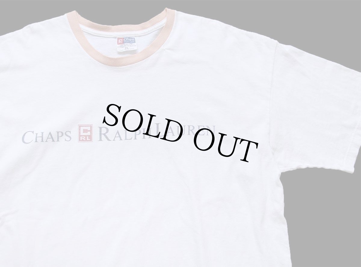 画像1: 90s CHAPS RALPH LAUREN ラルフローレン ロゴ 染み込みプリント コットンTシャツ 白 XL (1)