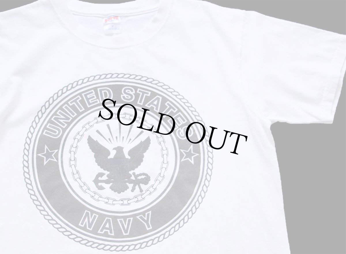 画像1: USA製 UNITED STATES NAVY ロゴ 両面リフレクタープリント コットンTシャツ 白 M (1)