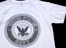 画像1: USA製 UNITED STATES NAVY ロゴ 両面リフレクタープリント コットンTシャツ 白 M (1)