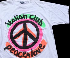 画像1: 90s USA製 italian club peace+love ピースマーク アート 蛍光プリント コットンTシャツ 白 M (1)