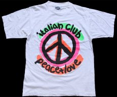 画像2: 90s USA製 italian club peace+love ピースマーク アート 蛍光プリント コットンTシャツ 白 M (2)