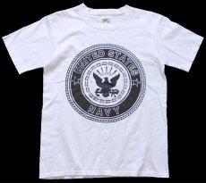 画像2: USA製 UNITED STATES NAVY ロゴ 両面リフレクタープリント コットンTシャツ 白 S (2)