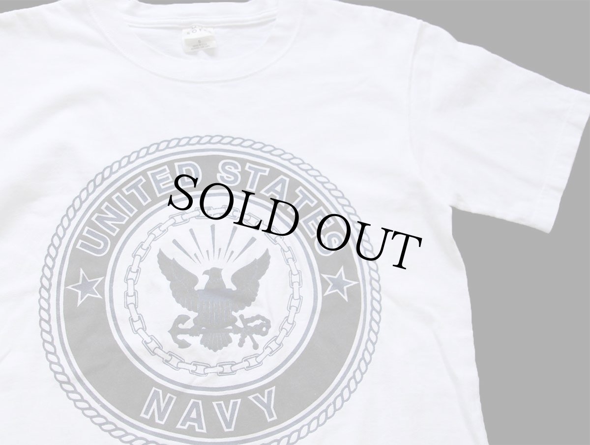 画像1: USA製 UNITED STATES NAVY ロゴ 両面リフレクタープリント コットンTシャツ 白 S (1)