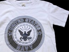 画像1: USA製 UNITED STATES NAVY ロゴ 両面リフレクタープリント コットンTシャツ 白 S (1)