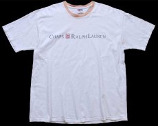 画像2: 90s CHAPS RALPH LAUREN ラルフローレン ロゴ 染み込みプリント コットンTシャツ 白 XL (2)