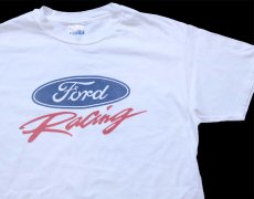 画像1: 90s Hanes Ford Racing フォード ロゴ コットンTシャツ 白 L (1)