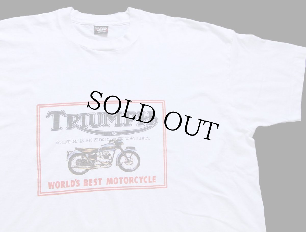 画像1: 90s USA製 TRIUMPHトライアンフ Norton BSA ロゴ 両面プリント Tシャツ 白 XXXL★特大 (1)