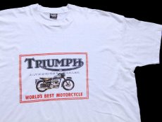 画像1: 90s USA製 TRIUMPHトライアンフ Norton BSA ロゴ 両面プリント Tシャツ 白 XXXL★特大 (1)