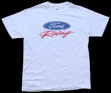 画像2: 90s Hanes Ford Racing フォード ロゴ コットンTシャツ 白 L (2)