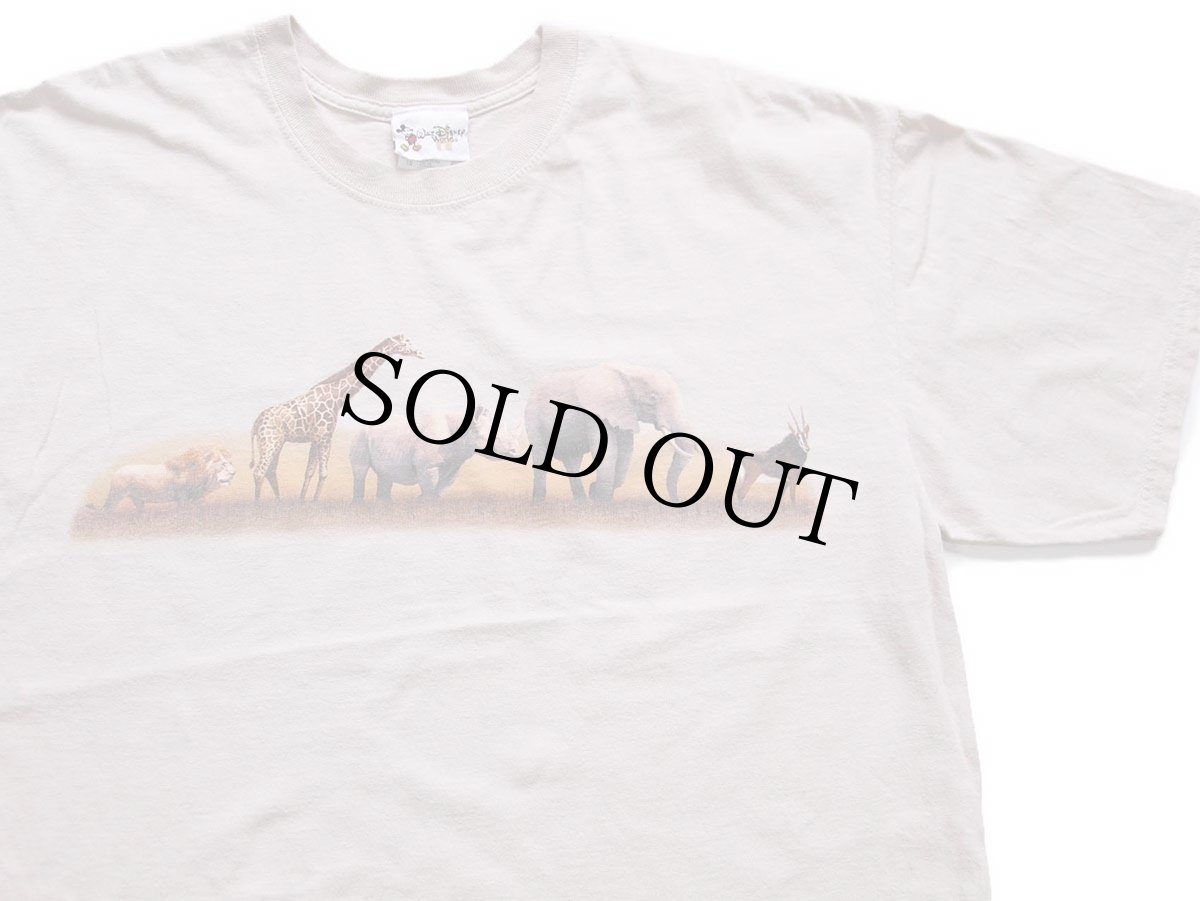 画像1: 00s Disneyディズニー ANIMAL KINGDOM KILIMANJARO SAFARIS 両面プリント コットンTシャツ ベージュ XL (1)