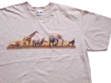 画像1: 00s Disneyディズニー ANIMAL KINGDOM KILIMANJARO SAFARIS 両面プリント コットンTシャツ ベージュ XL (1)