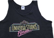 画像1: 90s USA製 UNIVERSAL STUDIOS Florida 蛍光プリント コットン タンクトップ 黒 L (1)