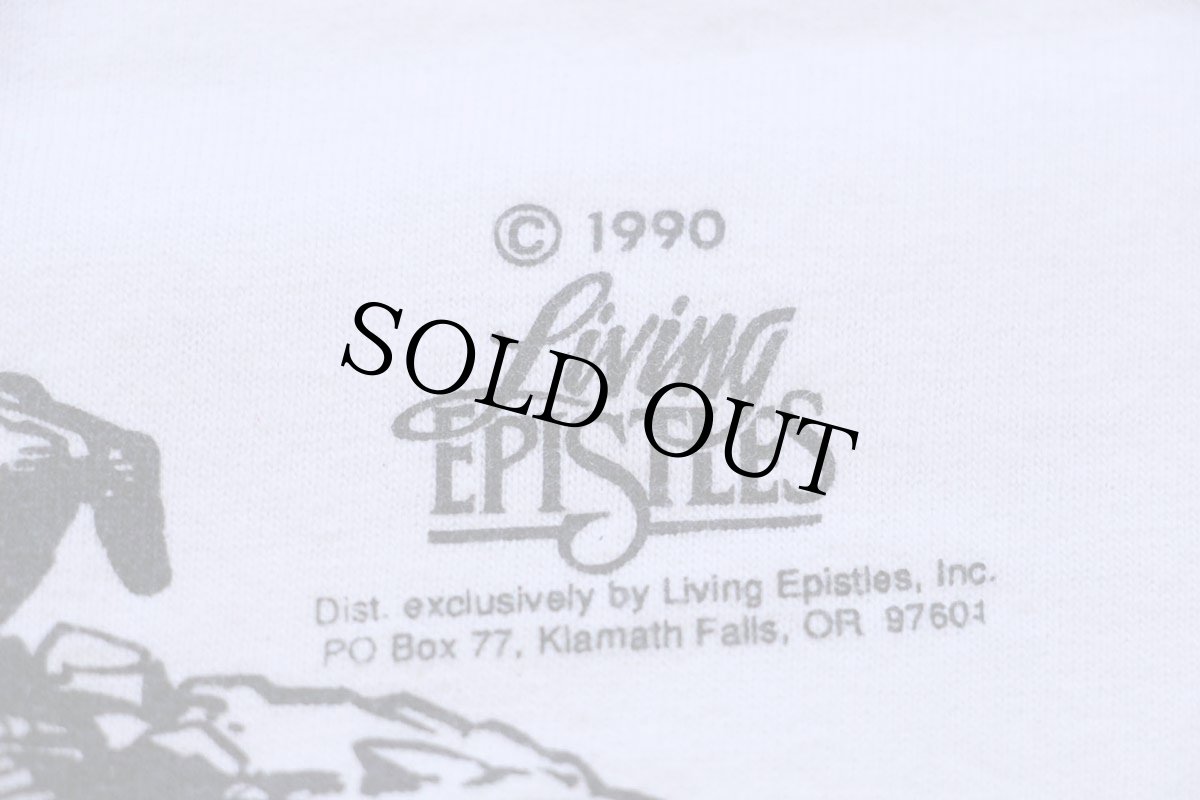 画像5: 90s USA製 LORD'S GYM HIS PAIN YOUR GAIN ジーザス パロディ 両面プリント コットンTシャツ 白 L (5)