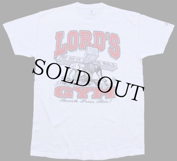 90s USA製 LORD'S GYM HIS PAIN YOUR GAIN ジーザス パロディ 両面