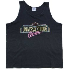 画像2: 90s USA製 UNIVERSAL STUDIOS Florida 蛍光プリント コットン タンクトップ 黒 L (2)