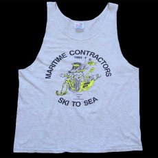 画像2: 90s USA製 Hanes MARITIME CONTRACTOR SKI TO SEA 蛍光 ひび割れプリント コットン タンクトップ 杢ライトグレー M (2)