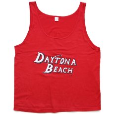 画像2: 80s USA製 DAYTONA BEACH 発泡プリント タンクトップ ショート丈 赤 L (2)