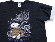 画像1: 90s USA製 ARTEX MLB COLORADO ROCKIES スヌーピー レイヤードスリーブ コットンTシャツ 黒 XL (1)