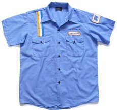 画像1: 90s USA製 United Van Lines パッチ付き 半袖 ワークシャツ 薄青 L (1)