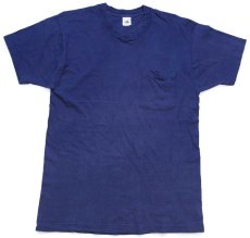 画像2: 90s USA製 FRUIT OF THE LOOM 無地 コットン ポケットTシャツ 紺 L (2)