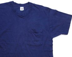 画像1: 90s USA製 FRUIT OF THE LOOM 無地 コットン ポケットTシャツ 紺 L (1)